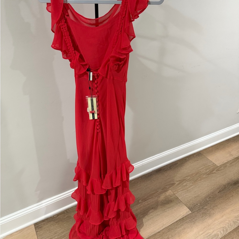 Topshop Women's Red Layered Chiffon Dress